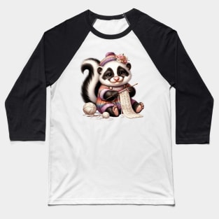 Raccoon Knitting A Sweater Baseball T-Shirt